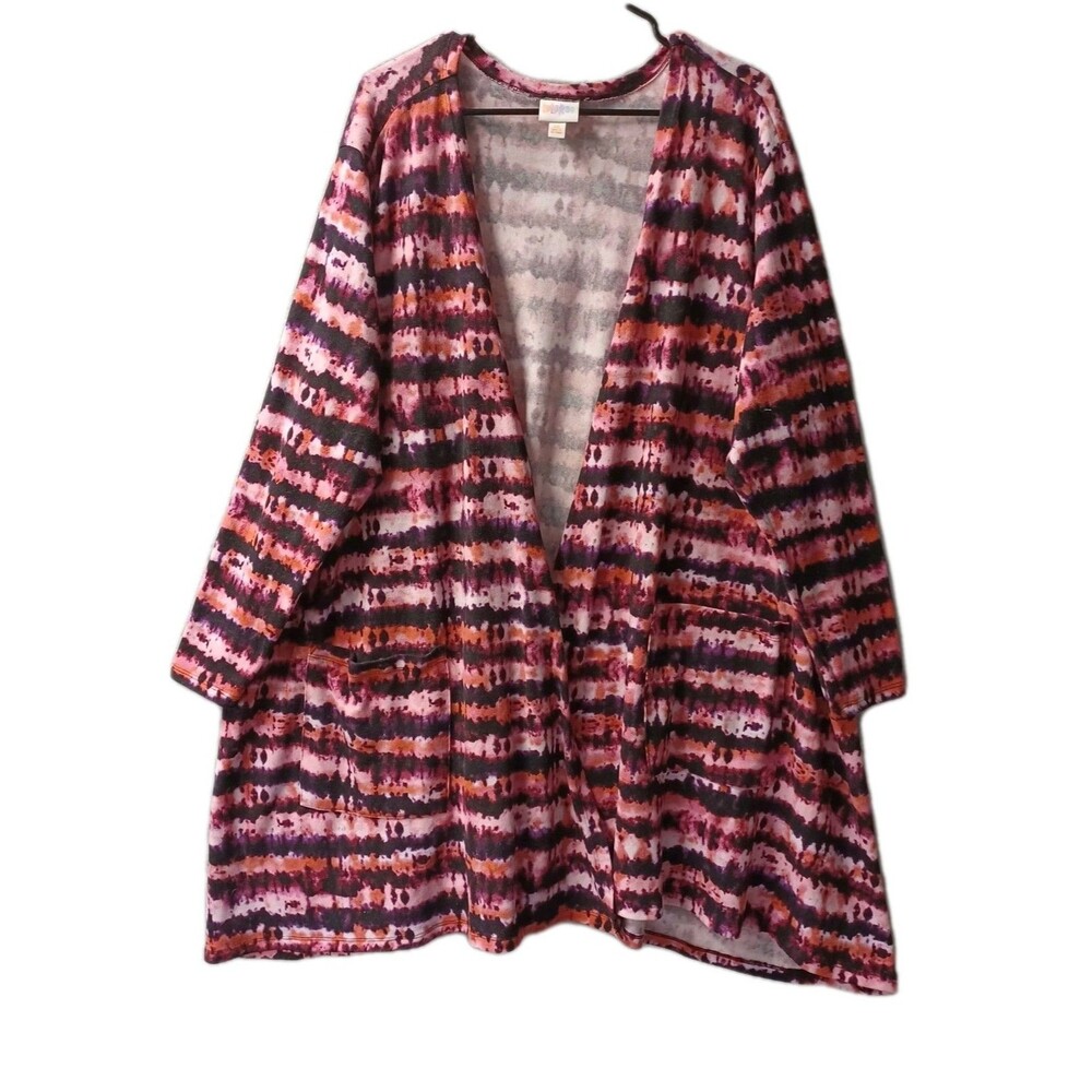 Luluroe 3XL Tye Dye Open Cardigan Pink Black Long Sleeve Pockets
